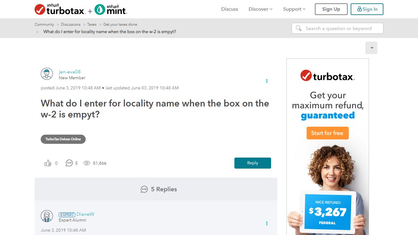 What do I enter for locality name when the box on the w-2 is ... - Intuit